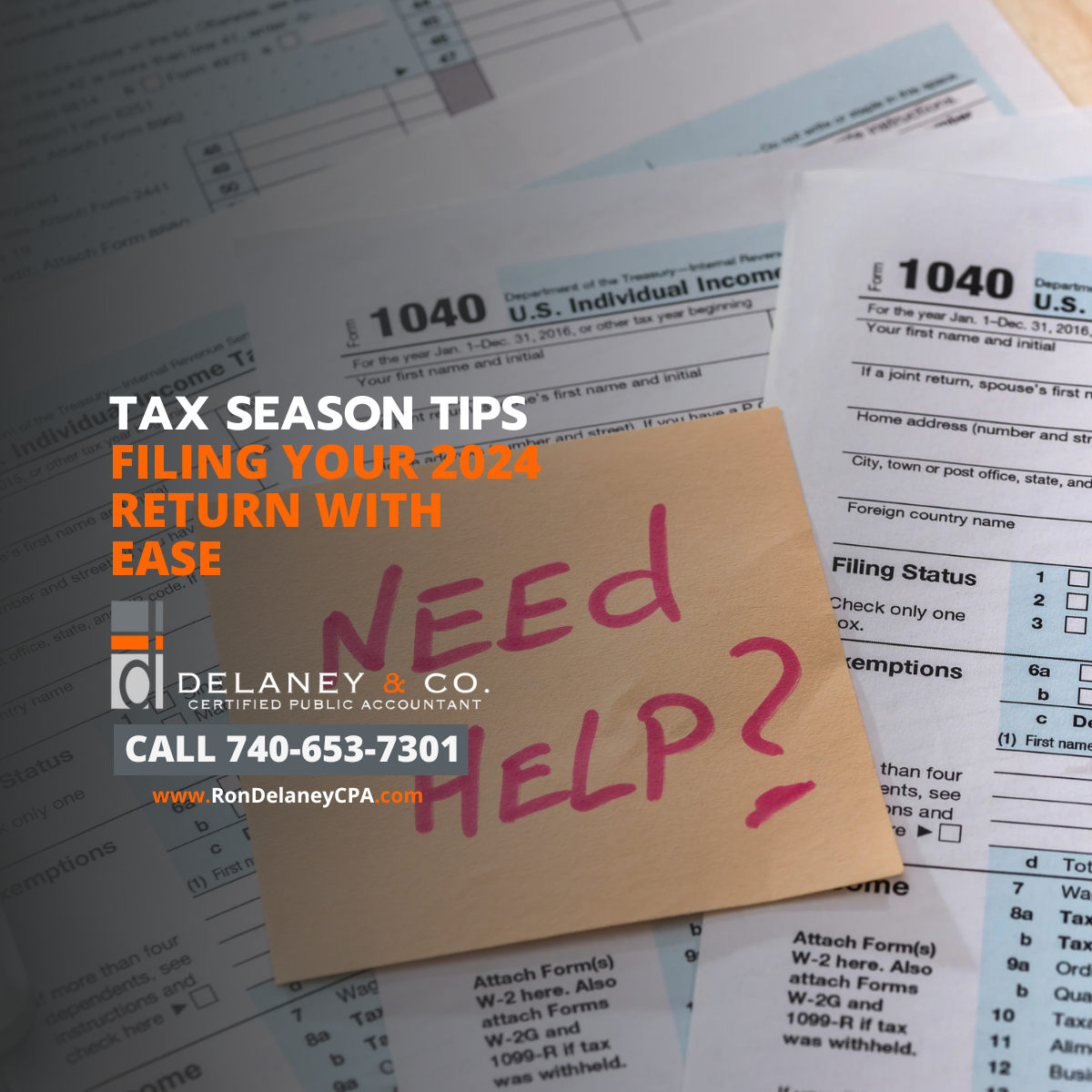 Tax forms with a sticky note reading need help